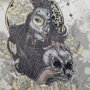 Affliction Black Label Descending Fate Hoodie Sugar Skull Roses Rhinestone 2XL